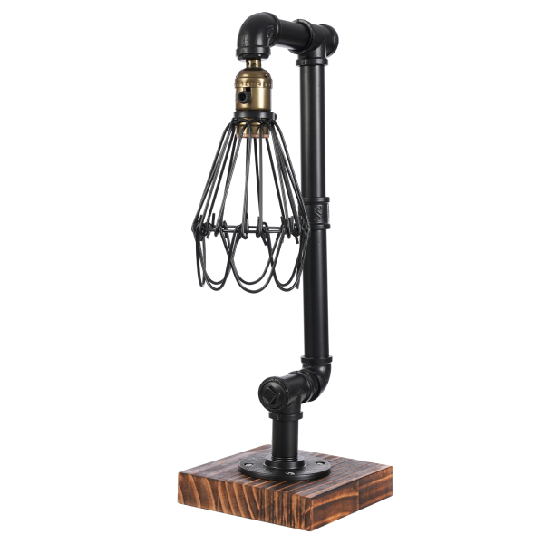 CNCEST Lámpara de escritorio de madera, vintage, metal, lámpara de mesa retro industrial