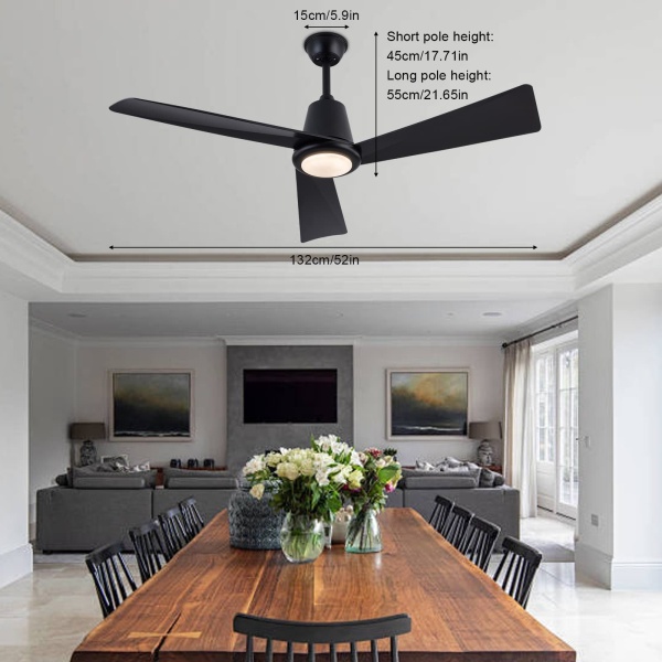 Lámpara de ventilador de techo con control remoto, Lámpara de ventilador de techo moderna negra