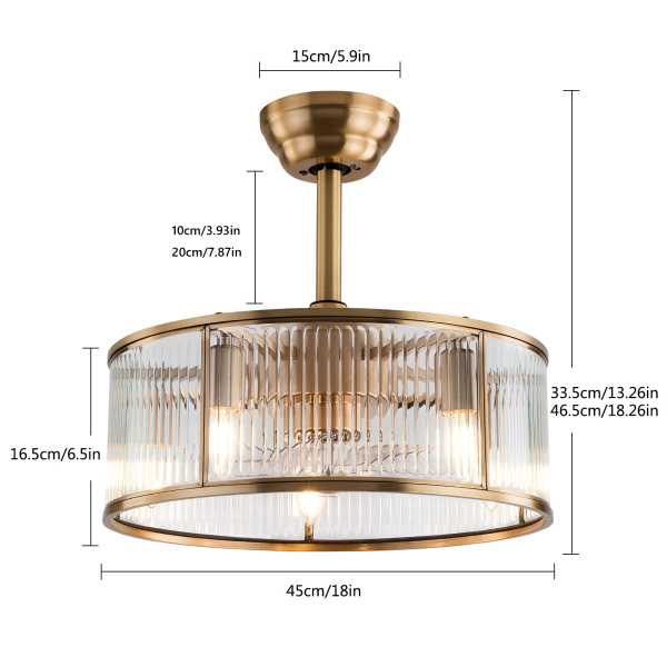 Ventilador de techo de 45 cm con jaula y control remoto, lámpara de techo industrial dorada de 5 luces para cocina, comedor e isla. Ventilador de techo de 45 cm con jaula y control remoto, lámpara de techo industrial dorada de 5 luces para cocina, comedor e isla.