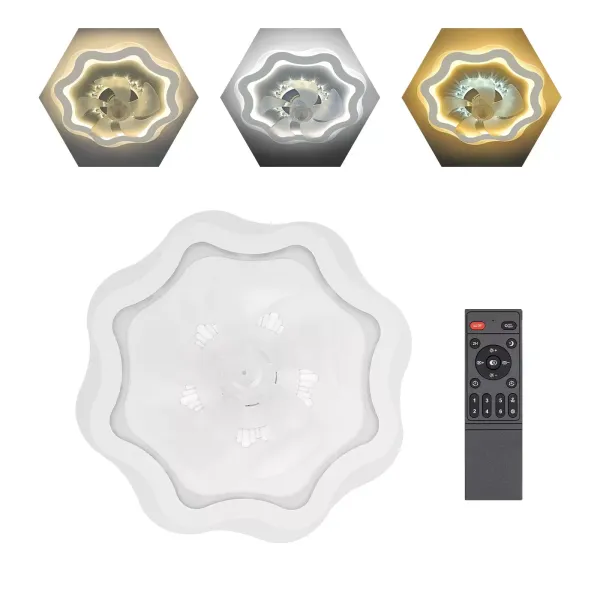 Lámpara de techo con ventilador iluminación con tricolor y ajuste continuo de la temperatura y el brillo del color 220V, forma de flor, 48*16cm