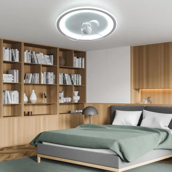 Ventilador de techo con luz empotrada Moderno de 19,7 pulgadas, regulable, control remoto, cambio de color inteligente de 3 luces y 6 velocidades