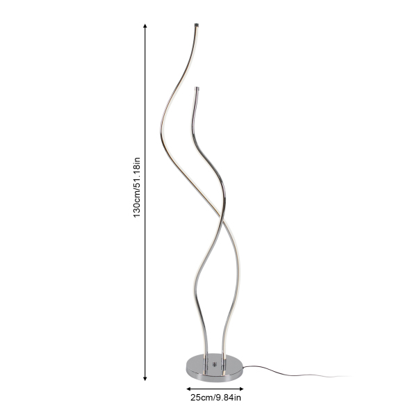 Lámpara de pie, Lámpara en espiral, Lámpara de pie LED altura 1.3m, plata