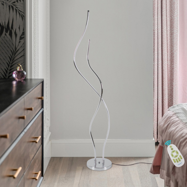 Lámpara de pie, Lámpara en espiral, Lámpara de pie LED altura 1.3m, plata