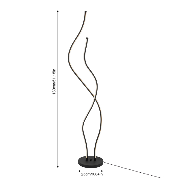 Lámpara de pie de 51,18 pulgadas con control remoto Lámpara en espiral LED resistente al óxido y duradera Negro