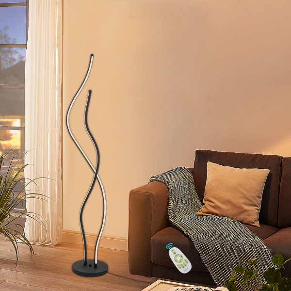 Lámpara de pie de 51,18 pulgadas con control remoto Lámpara en espiral LED resistente al óxido y duradera Negro
