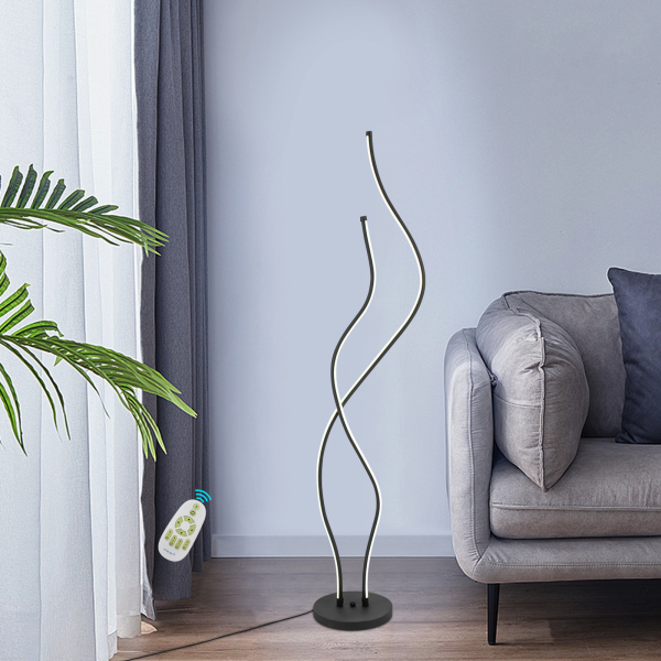 Lámpara de pie de 51,18 pulgadas con control remoto Lámpara en espiral LED resistente al óxido y duradera Negro