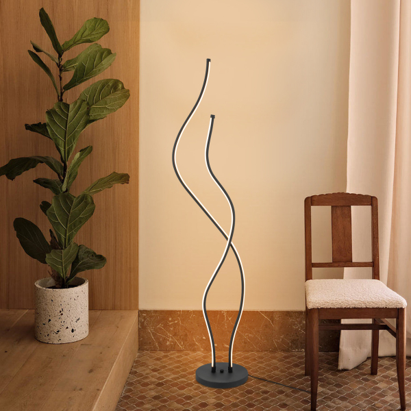 Lámpara de pie de 51,18 pulgadas con control remoto Lámpara en espiral LED resistente al óxido y duradera Negro