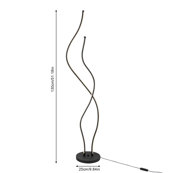 Lámpara de pie de 51,18 pulgadas Lámpara de pie en espiral LED con cable de alimentación base estable Negro