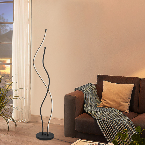 Lámpara de pie de 51,18 pulgadas Lámpara de pie en espiral LED con cable de alimentación base estable Negro
