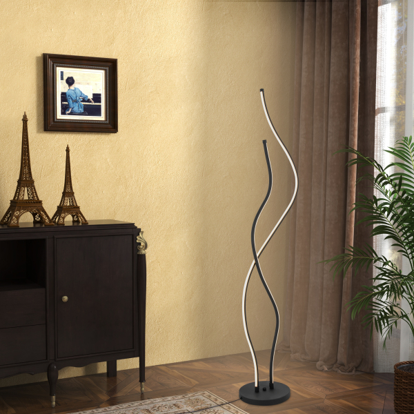 Lámpara de pie de 51,18 pulgadas Lámpara de pie en espiral LED con cable de alimentación base estable Negro