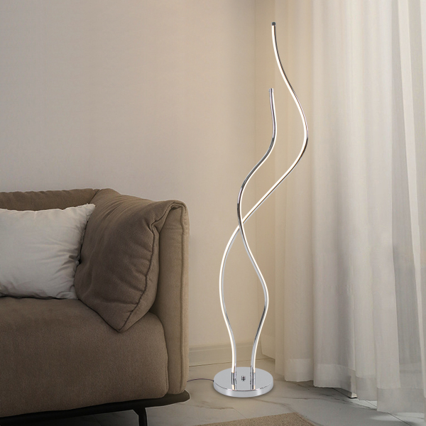 Lámpara de pie de 51,18 pulgadas Lámpara de pie en espiral LED con cable de alimentación de base estable Plata