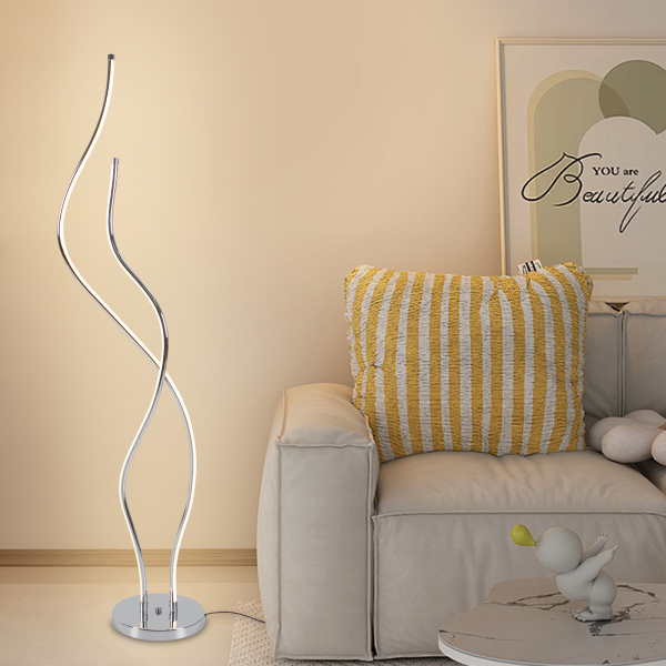 Lámpara de pie de 51,18 pulgadas Lámpara de pie en espiral LED con cable de alimentación de base estable Plata