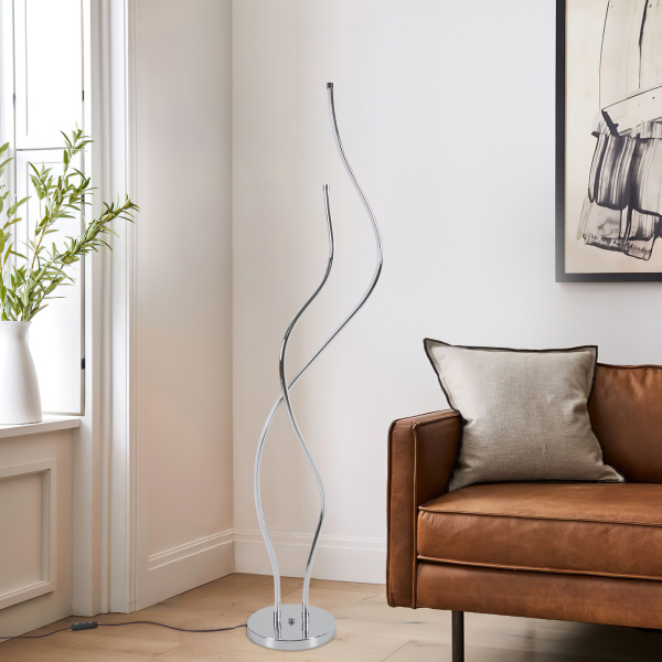 Lámpara de pie de 51,18 pulgadas Lámpara de pie en espiral LED con cable de alimentación de base estable Plata