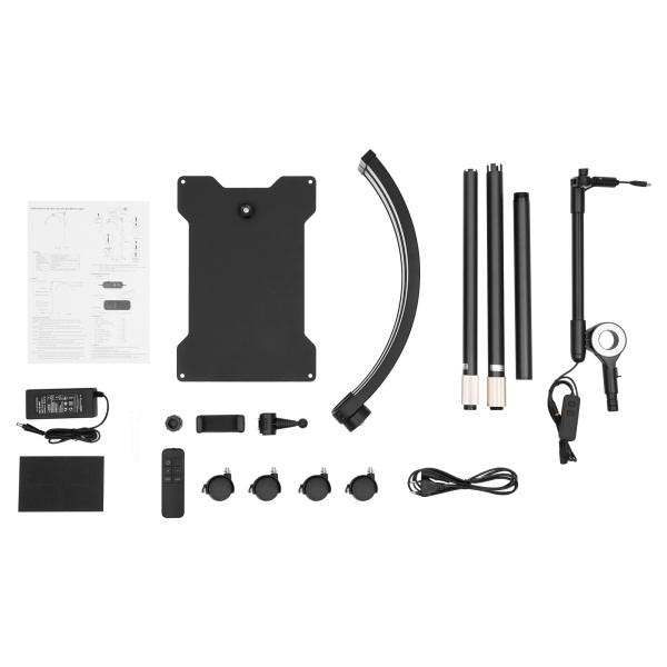 Lámpara de media luna negra de 71 cm y 40 W con soporte para teléfono, ajustable.