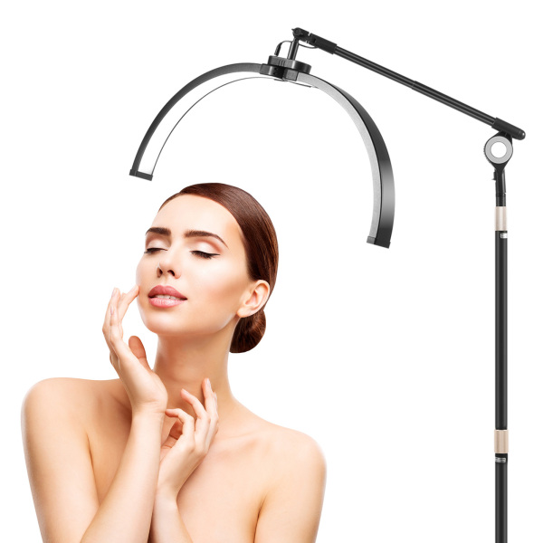 Lámpara de media luna negra de 71 cm y 40 W con soporte para teléfono, ajustable. Lámpara de media luna negra de 71 cm y 40 W con soporte para teléfono, ajustable.