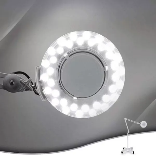 Lámpara con lupa LED de 24 W, luz fría, 5 dioptrías con lupa de pie, con soporte y ruedas, objetivo giratorio de 360 grados para esteticistas Lámpara con lupa LED de 24 W, luz fría, 5 dioptrías con lupa de pie, con soporte y ruedas, objetivo giratorio de 360 grados para esteticistas
