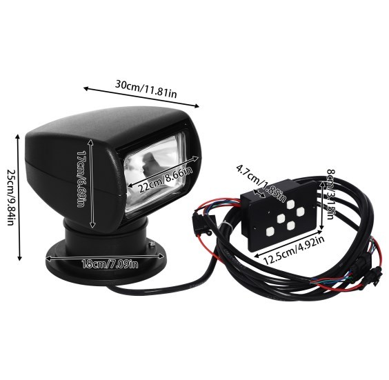 Reflector para yates 12V 100W, reflector con control remoto, foco marino, negro