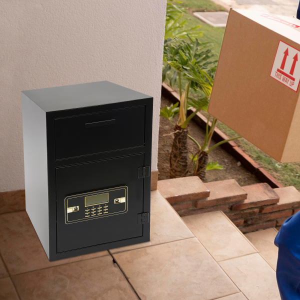Caja fuerte para dinero y correo, Caja fuerte para depósito de efectivo, Capacidad: 0.037m³/1.31ft³, 35.2*35.2*55cm, Negro