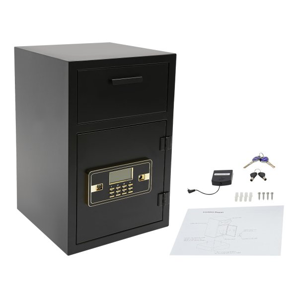 Caja fuerte para dinero y correo, Caja fuerte para depósito de efectivo, Capacidad: 0.037m³/1.31ft³, 35.2*35.2*55cm, Negro