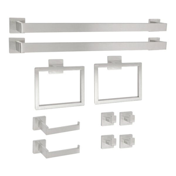 Juego de accesorios de baño de 10 piezas, toallero de pared, 60 cm, color plateado