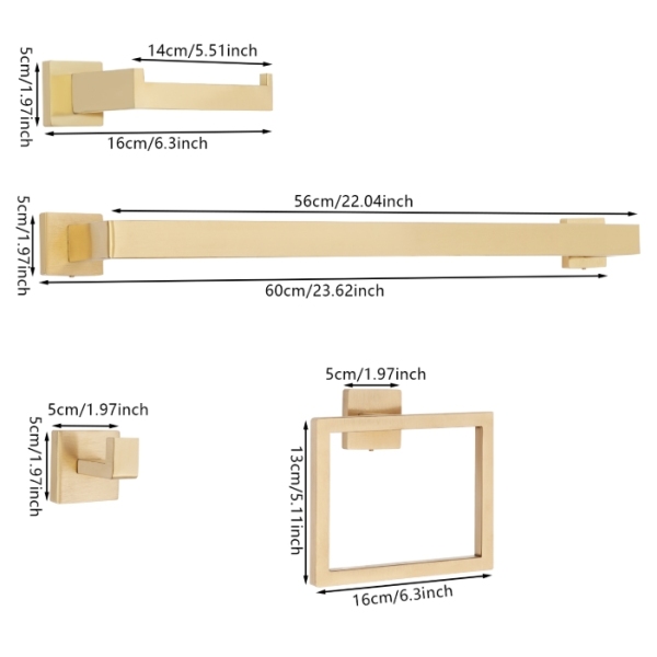 Juego de accesorios de baño de 10 piezas, toallero de pared, 60 cm, dorado Juego de accesorios de baño de 10 piezas, toallero de pared, 60 cm, dorado