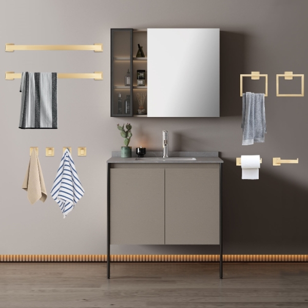 Juego de accesorios de baño de 10 piezas, toallero de pared, 60 cm, dorado