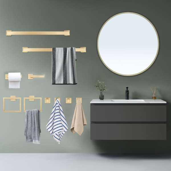 Juego de accesorios de baño de 10 piezas, toallero de pared, 60 cm, dorado