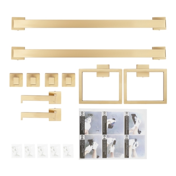 Juego de accesorios de baño de 10 piezas, toallero de pared, 60 cm, dorado Juego de accesorios de baño de 10 piezas, toallero de pared, 60 cm, dorado