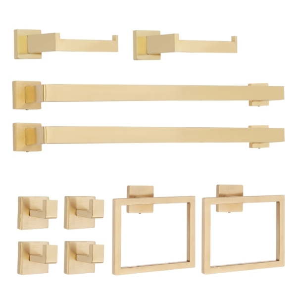 Juego de accesorios de baño de 10 piezas, toallero de pared, 60 cm, dorado