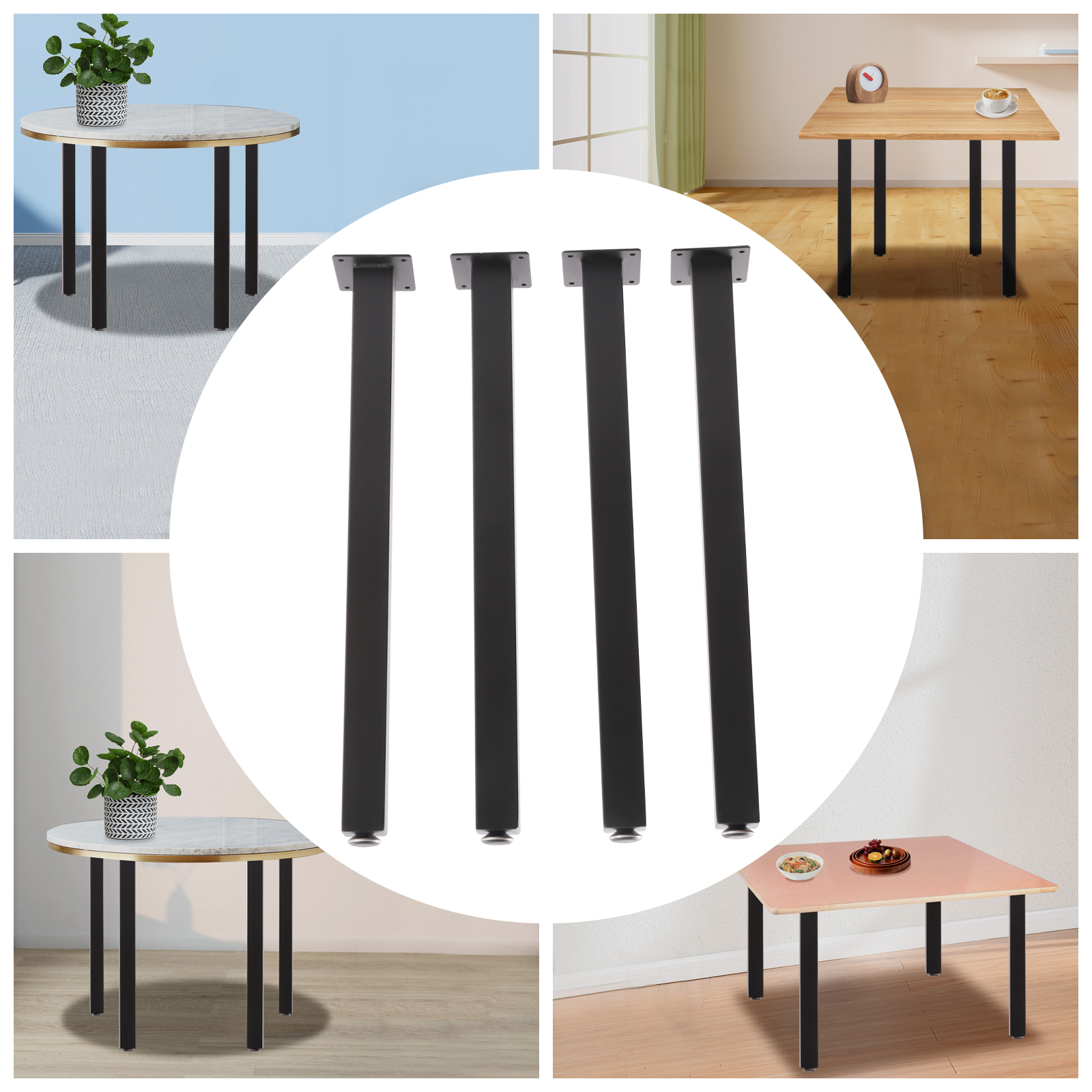 Patas de mesa, altura ajustable cuadradas, de hierro, 4 piezas 710mm, negro