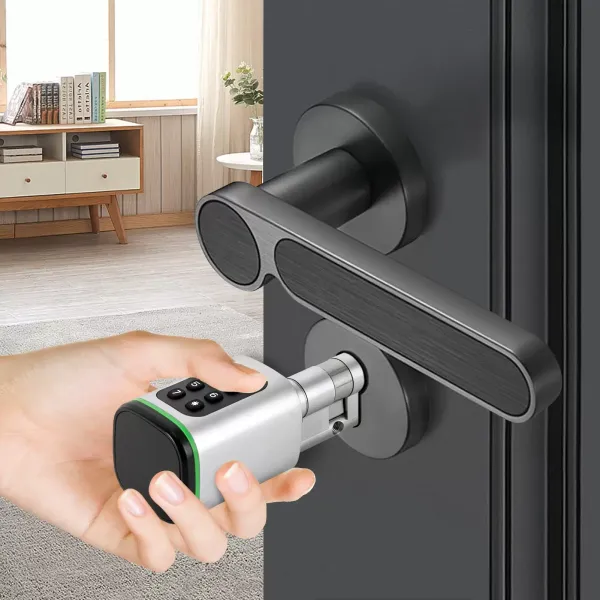 Cerradura electrónica con código para puerta, cerradura de cilindro inteligente con interfaz de emergencia, color blanco