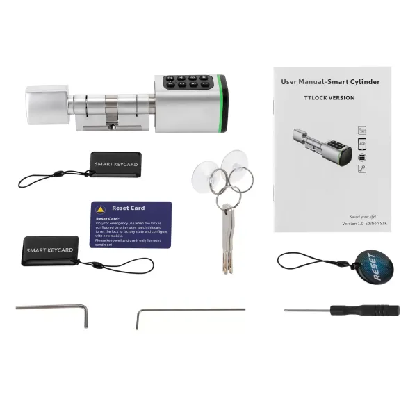 Cerradura electrónica con código para puerta, cerradura de cilindro inteligente con interfaz de emergencia, color blanco