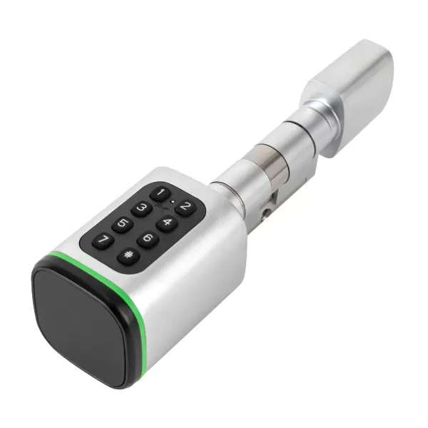 Cerradura electrónica con código para puerta, cerradura de cilindro inteligente con interfaz de emergencia, color blanco
