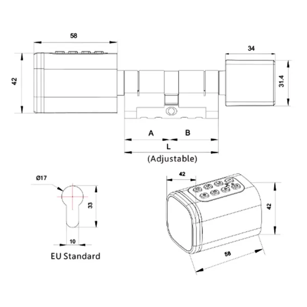 Cerradura electrónica, con código para puerta delantera para hogar inteligente, cerradura de cilindro inteligente con interfaz de emergencia