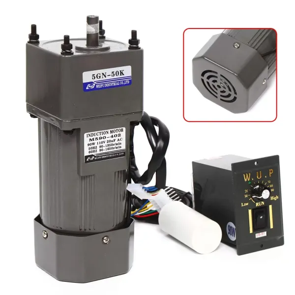 CNCEST Motor eléctrico de engranaje, CA 90 W, 220 V, monofásico, par alto, ajustable con regulador de velocidad, 1:50 (50 K), 27 U/min CNCEST Motor eléctrico de engranaje, CA 90 W, 220 V, monofásico, par alto, ajustable con regulador de velocidad, 1:50 (50 K), 27 U/min