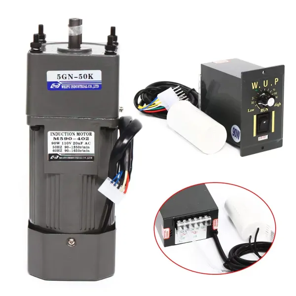 CNCEST Motor eléctrico de engranaje, CA 90 W, 220 V, monofásico, par alto, ajustable con regulador de velocidad, 1:50 (50 K), 27 U/min CNCEST Motor eléctrico de engranaje, CA 90 W, 220 V, monofásico, par alto, ajustable con regulador de velocidad, 1:50 (50 K), 27 U/min