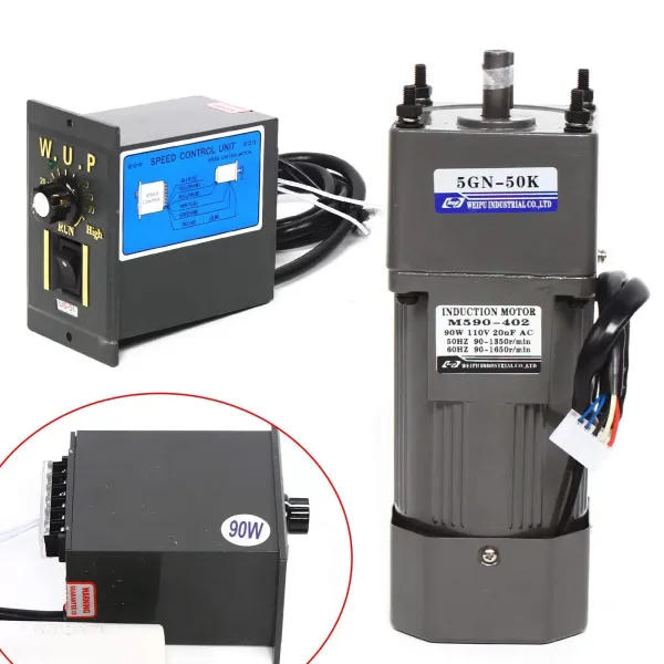 CNCEST Motor eléctrico de engranaje, CA 90 W, 220 V, monofásico, par alto, ajustable con regulador de velocidad, 1:50 (50 K), 27 U/min