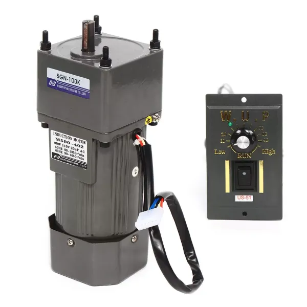 Motor eléctrico de engranaje, CA 90 W, 220 V, monofásico, par alto, ajustable con regulador de velocidad, 1:100 (100 K), 13,5 U/min Motor eléctrico de engranaje, CA 90 W, 220 V, monofásico, par alto, ajustable con regulador de velocidad, 1:100 (100 K), 13,5 U/min