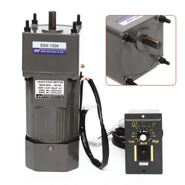 Motor eléctrico de engranaje, CA 90 W, 220 V, monofásico, par alto, ajustable con regulador de velocidad, 1:100 (100 K), 13,5 U/min