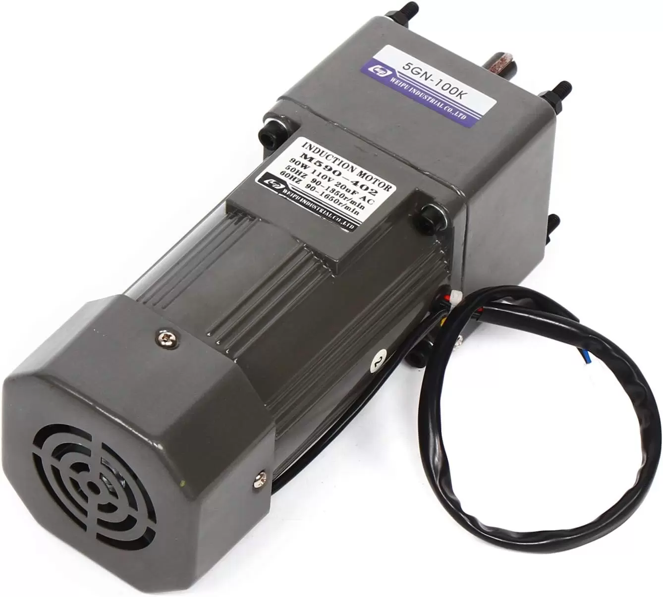 Motor eléctrico de engranaje, CA 90 W, 220 V, monofásico, par alto, ajustable con regulador de velocidad, 1:100 (100 K), 13,5 U/min