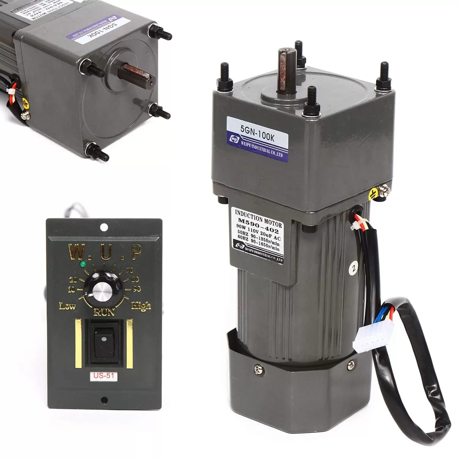 Motor eléctrico de engranaje, CA 90 W, 220 V, monofásico, par alto, ajustable con regulador de velocidad, 1:100 (100 K), 13,5 U/min