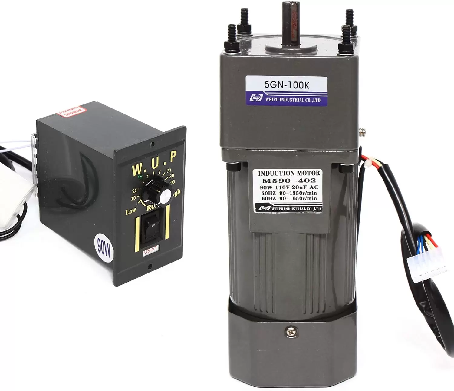 Motor eléctrico de engranaje, CA 90 W, 220 V, monofásico, par alto, ajustable con regulador de velocidad, 1:100 (100 K), 13,5 U/min