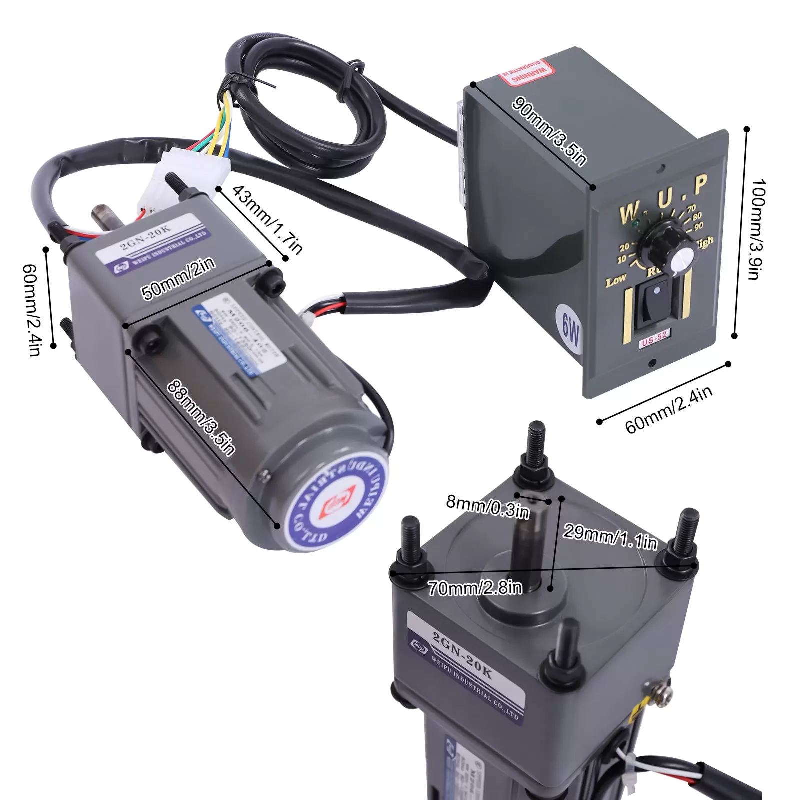 Motor de engranajes con controlador de velocidad Motor de engranajes de CA de 20K Motor de engranajes asíncrono de velocidad