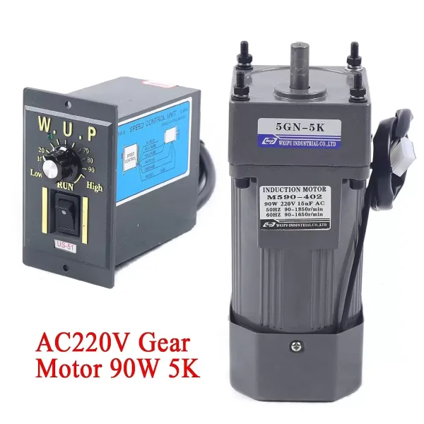 Motor eléctrico de engranaje, 90 W, 220 V CA, motor asíncrono monofásico + regulador de velocidad (5 K) Motor eléctrico de engranaje, 90 W, 220 V CA, motor asíncrono monofásico + regulador de velocidad (5 K)