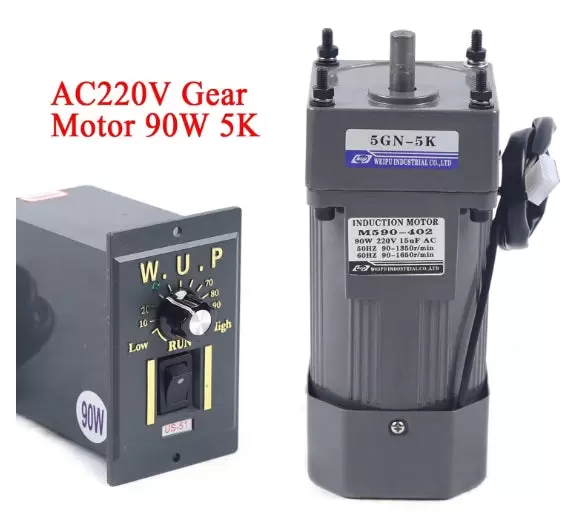 Motor eléctrico de engranaje, 90 W, 220 V CA, motor asíncrono monofásico + regulador de velocidad (5 K)