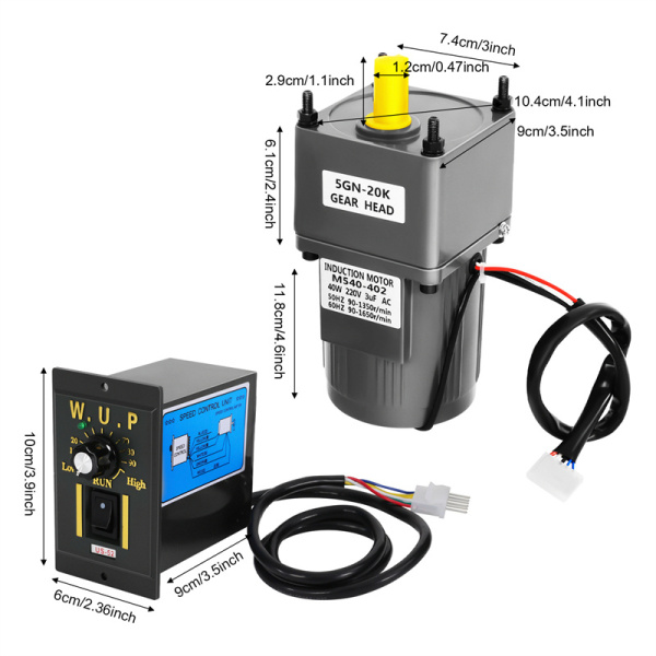 0-1400 Reductor de velocidad Motor de engranajes AC 220 V 40 W Inverter Motor de engranajes asíncrono monofásico Motor de alto par