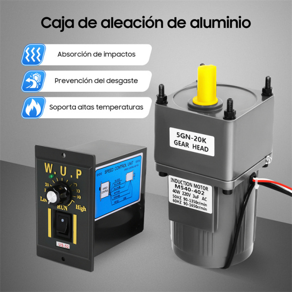 0-1400 Reductor de velocidad Motor de engranajes AC 220 V 40 W Inverter Motor de engranajes asíncrono monofásico Motor de alto par