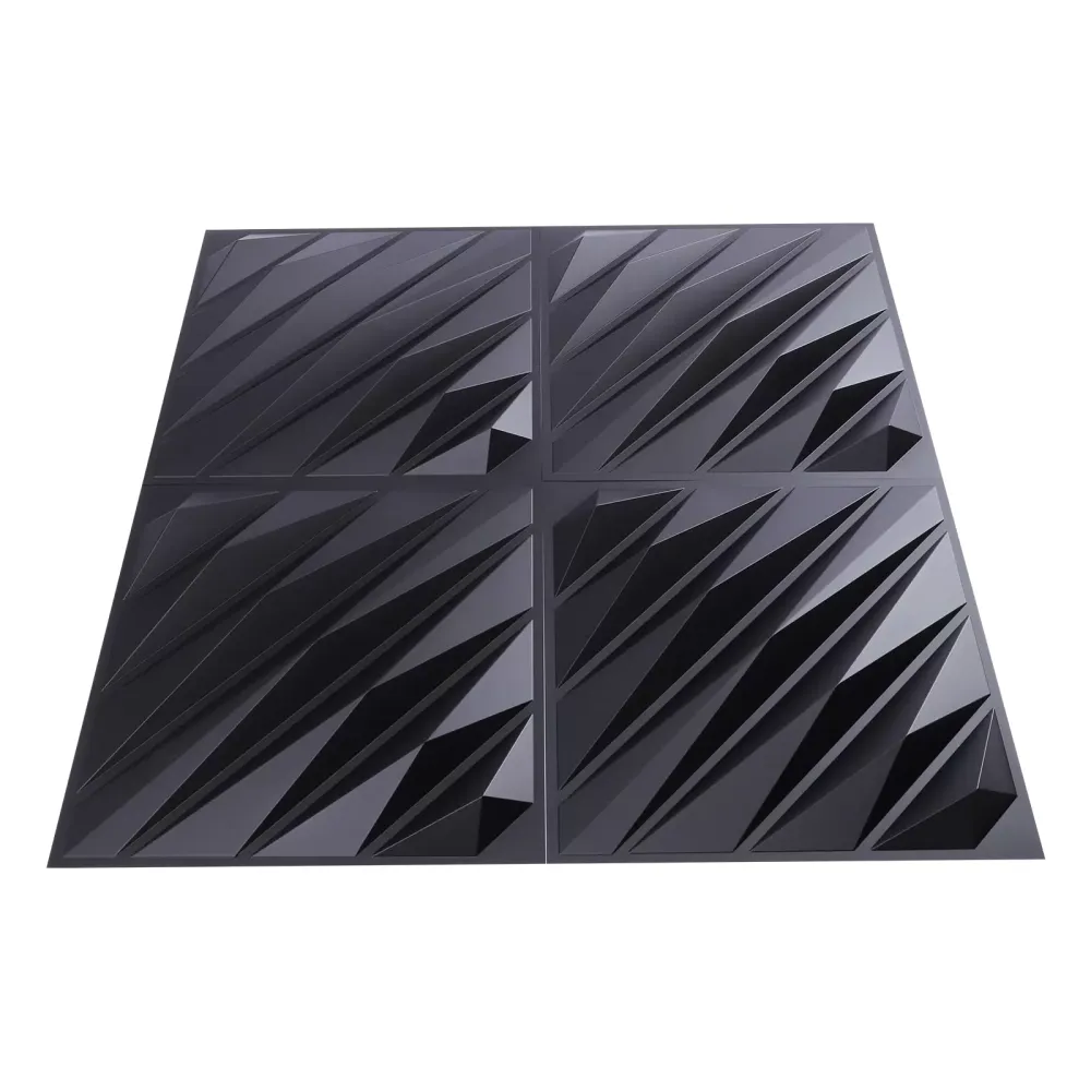 Paneles de pared 3D, 50 x 50 cm, PVC, 12 unidades, resistentes al agua, para dormitorio, salón (negro mate)