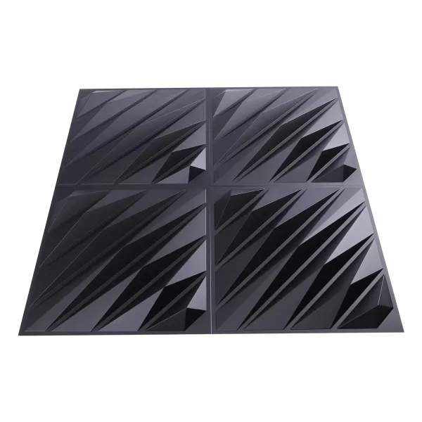 Paneles de pared 3D, 50 x 50 cm, PVC, 12 unidades, resistentes al agua, para dormitorio, salón (negro mate)