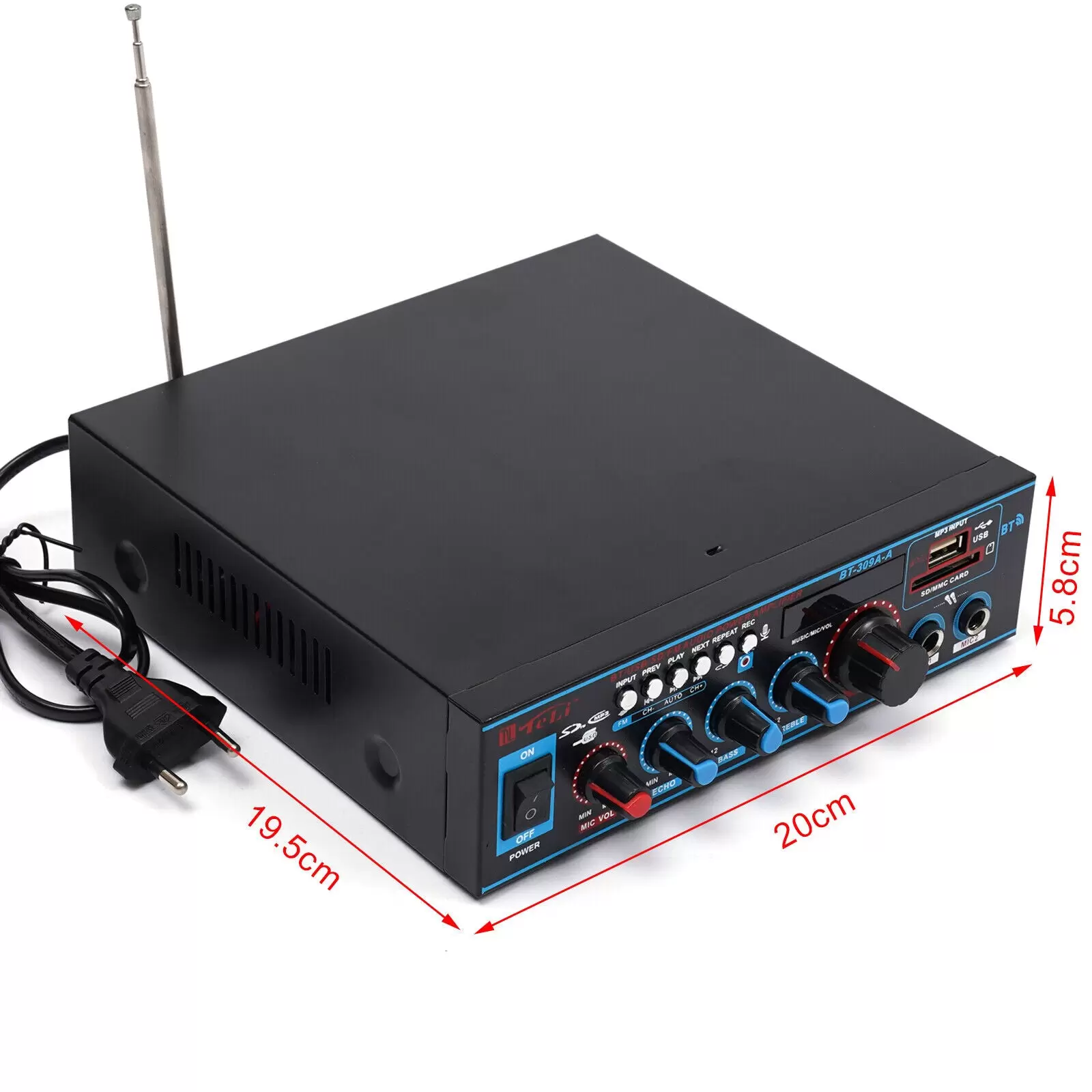 Amplificador estéreo Hi-Fi con Bluetooth, amplificador digital de audio FM